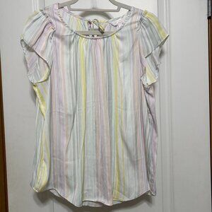 Lauren Conrad Silk Pastel Color Stripe Blouse